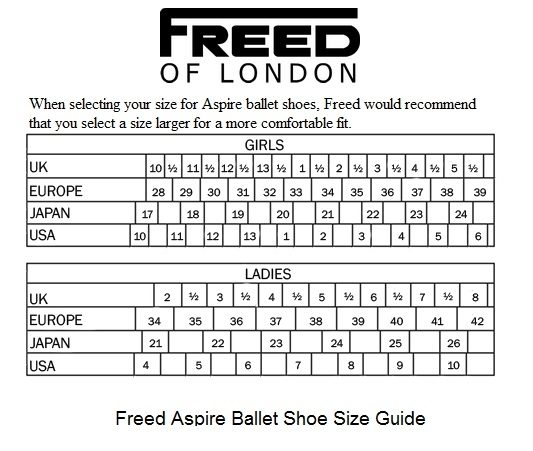 Freed Pointe Shoes Size Chart